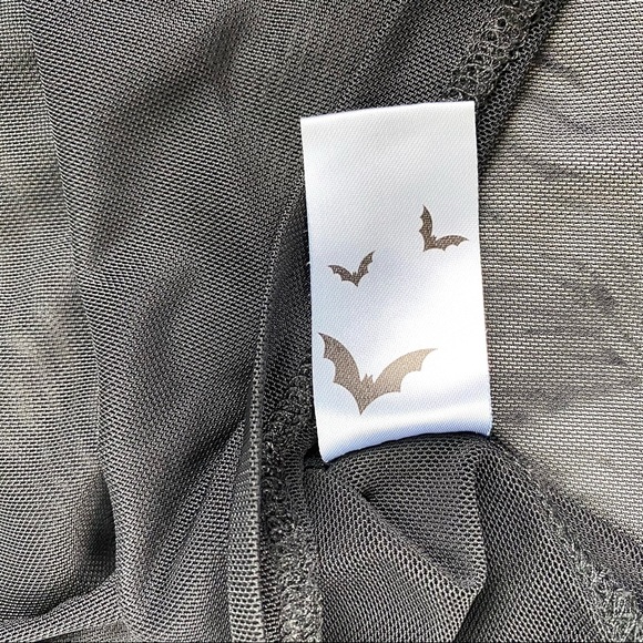 Dolls Kill Sheer Mesh Spooky Cat Patch Goth Long Sleeve Shirt EUC - Picture 9 of 11